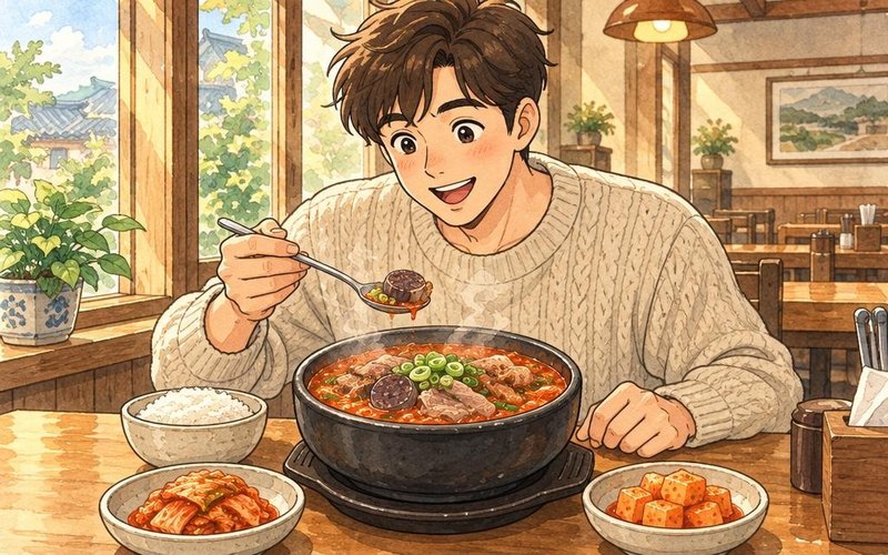 부천 중동 맛집 대치3순대국 중동점 얼큰순대국 솔직 후기 일러스트